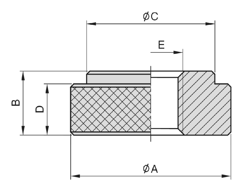 PT03 Knurled Nut dimension drawing