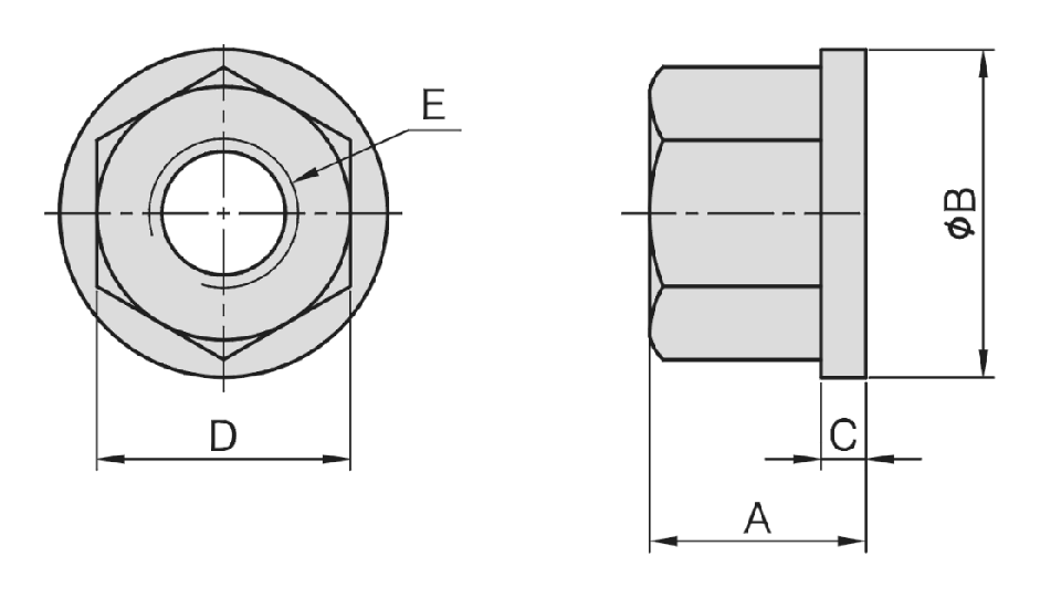 PT04 Flange Nut dimension drawing