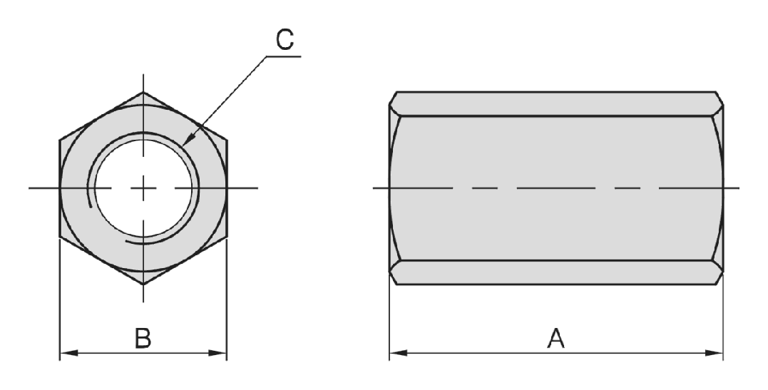 PT05 Extension Nut dimension drawing