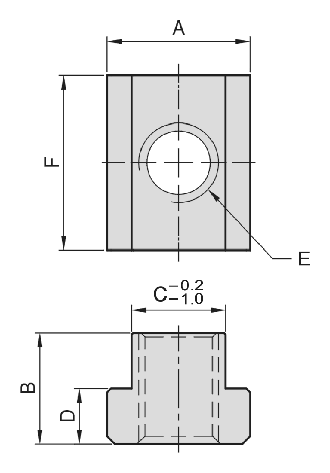 PT06 T-Slot Nut dimension drawing