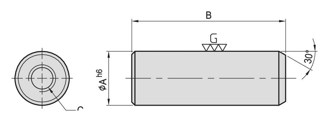 PT11 Threaded Dowel Pin dimension drawing