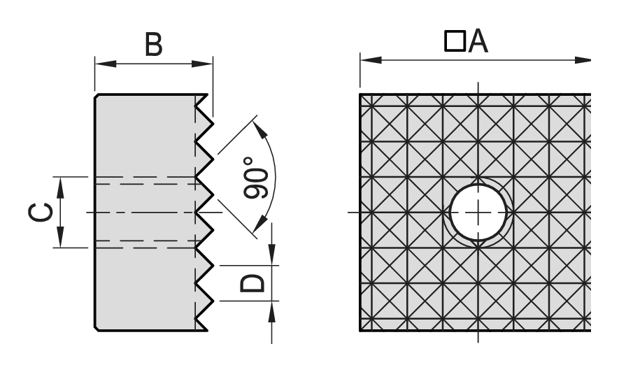 PT20 Gripper Pad (Square) dimension drawing