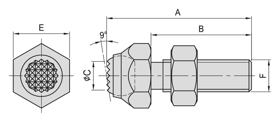 PT35 Swiveling Jack Screw (Serrated) dimension drawing