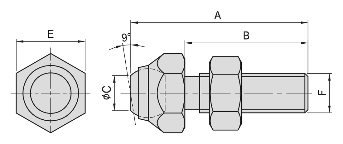 PT36 Swiveling Jack Screw (Smooth) dimension drawing