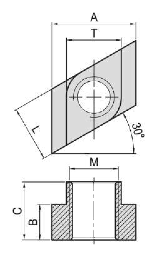 PT38 Rotary T-Slot Nut dimension drawing