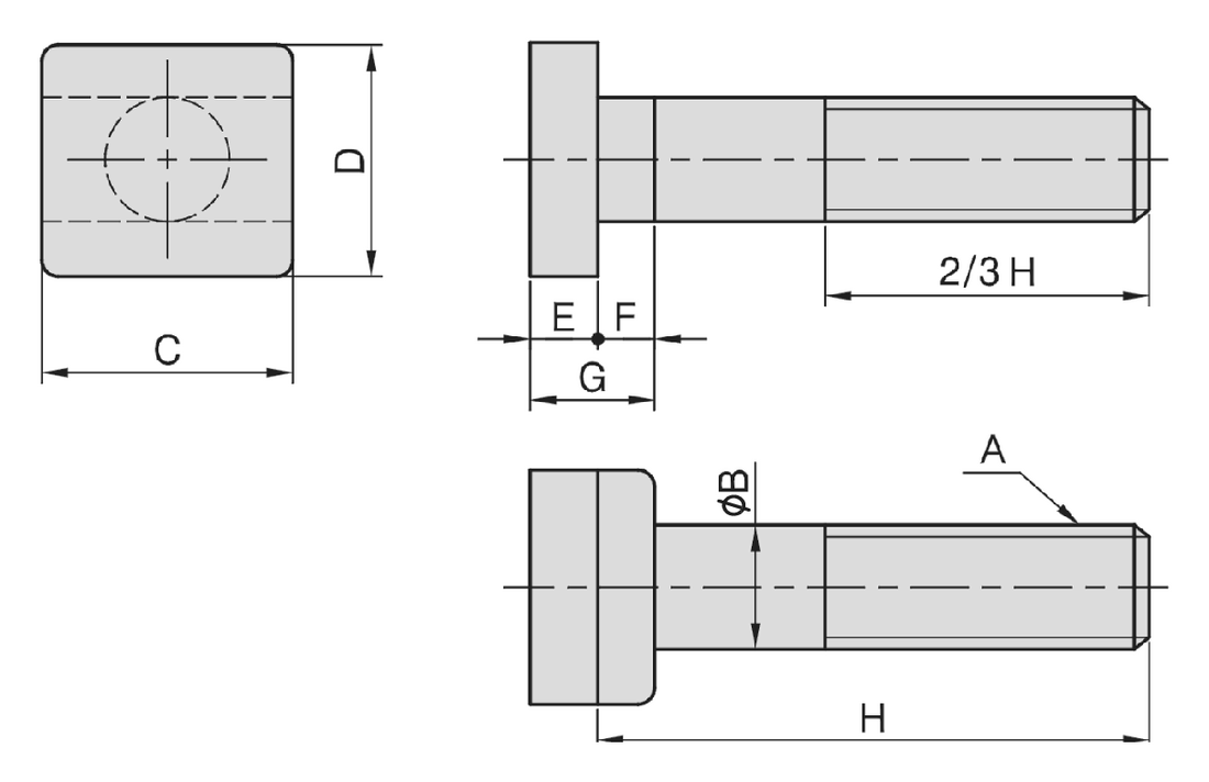 PT40 T-Slot Bolt dimension drawing