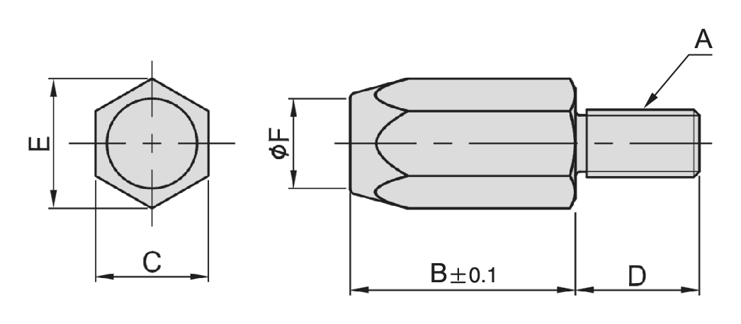 PT45 Feet (Flat End) dimension drawing