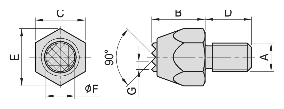 PT46 Feet (Serrated End) dimension drawing