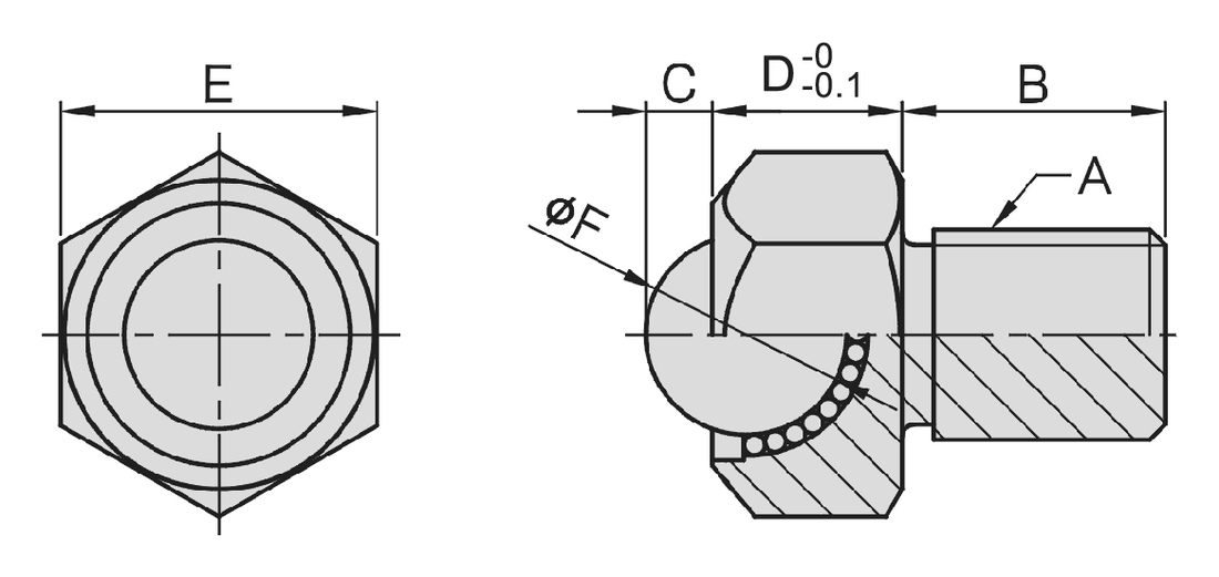 PT47 Ball Roller (Hex Body) dimension drawing