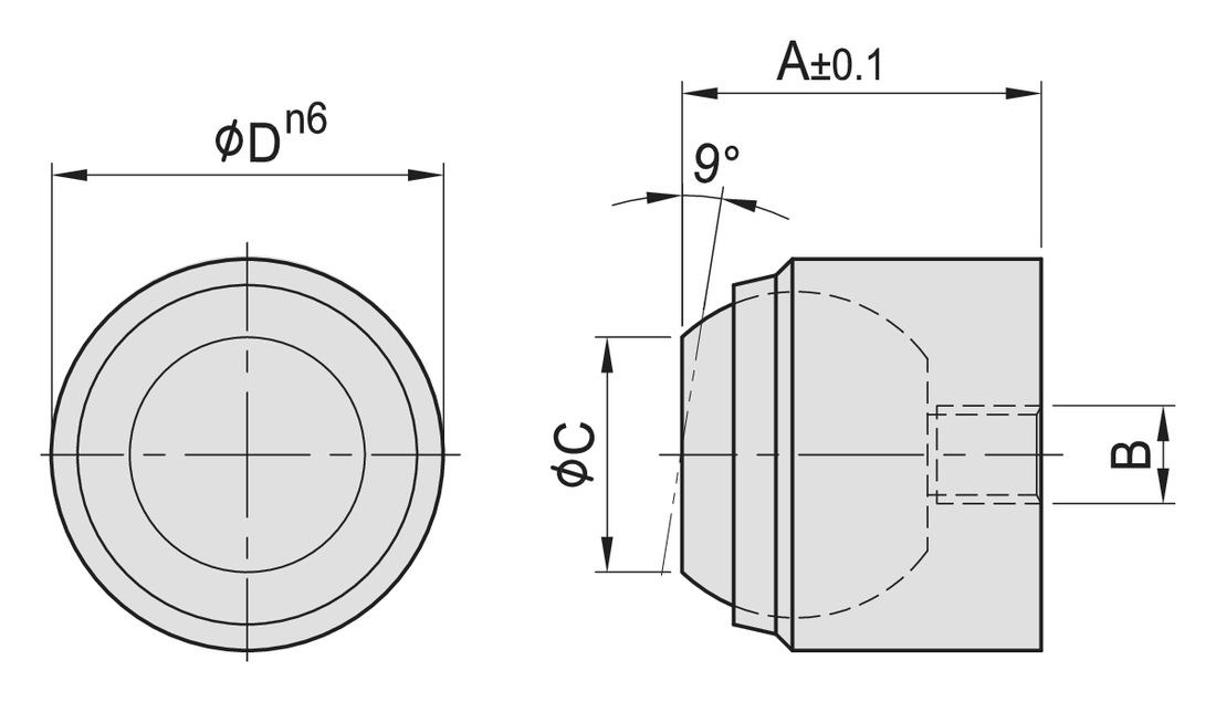 PT52 Smooth Ball End Pad (Press-Fit) dimension drawing