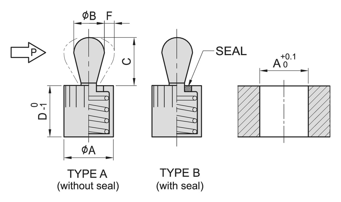 PT55 Spring Locating Pin (Steel Pin) dimension drawing