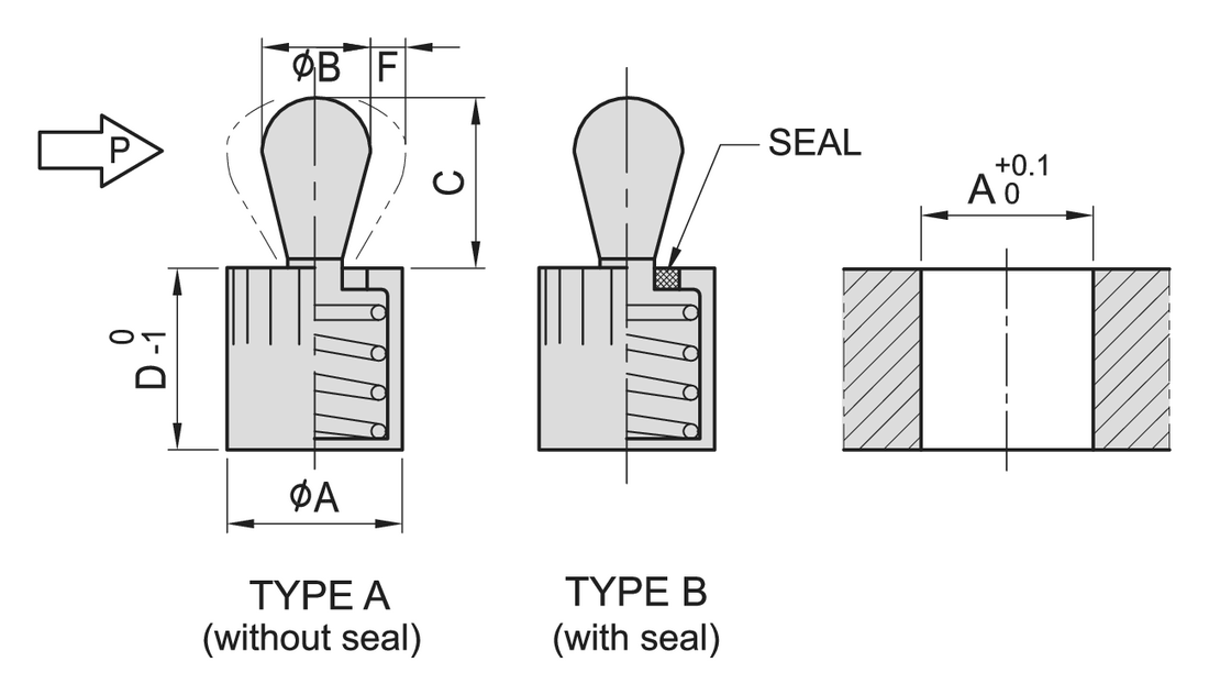 PT56 Spring Locating Pin (POM Pin) dimension drawing